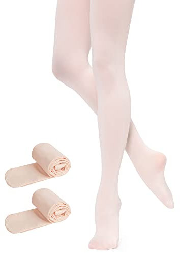 Monbessi Calze Danza Classica Bambina Convertibili Collant da Ballo per Bambina Ragazze Donna in 2 Colori Rosa Bianco (L, Rosa con Piede-2 Paia)