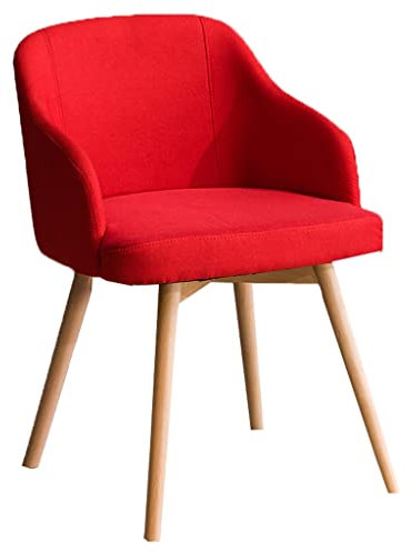DUNAKE Esszimmerstühle Armlehne, Essstühle Holz, Moderne Wohnzimmerstuhl Aus Baumwolle Und Leinen, Minimalistischer Küchenstuhl Sessel Mit Rückenlehne Für Zu Hause (Color : Red)