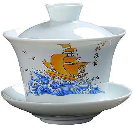 Gaiwan - Juego de té chino, taza de té de porcelana Kung Fu y platillo con tapa, gaiwán tradicional chino, como regalo
