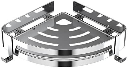 Misounda Duschablage Ohne Bohren Duschregal Eckregal Edelstahl Dreieck Duschkorb Mit 2 Haken Bathroom Organizer Shower Shelf für Bad Küche Badezimmer Zubehör Duschregal Zum Hängen - 1 Stück
