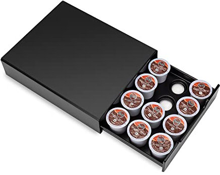 Meelio Porta cialde K-Cup con cassetto per capsule Nespresso e Dolce Gusto, organizer per 20 cialde, nero