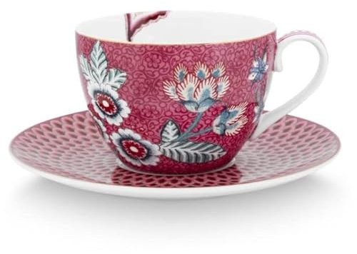 Pip Studio Flower Festival Tasse mit Untert. Dark pink 280ml
