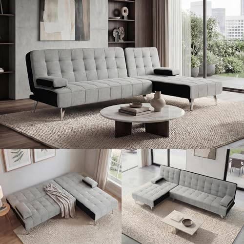 Mendler Schlafsofa HWC-K22, Couch Ecksofa Sofa, Liegefläche Links/rechts Schlaffunktion 236cm - Stoff/Textil hellgrau, schwarz
