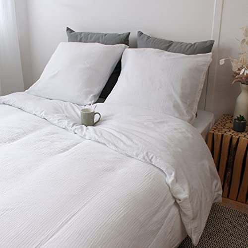 Enjoy Home Bettwäsche-Set für Doppelbett, Baumwolle, 260 x 240 cm, Weiß, Kollektion Gypsy, 1 Bettbezug mit Knopfdruck, 2 Kopfkissenbezüge 63 x 63 cm