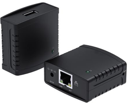 USB Print Server Adapter, Printer Network Sharer, RJ45 LAN Port, High Integrated Chip, Built in Web Management Function, 10/100Mbps Ethernet to USB 2.0 Network Print Server(EU)