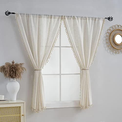 VOILYBIRD 2 Stück Natürliches Leinen Mischgewebe Bauernhaus Landhausstil Vorhänge für Schlafzimmer Wohnzimmer (H160 x B140 cm, Natur)