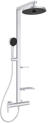 Ideal Standard - Alu+, Colonna doccia in alluminio con rubinetto esterno meccanico, Struttura doccia con mensole a libera installazione doccetta e soffione due funzioni e tubo flessibile, Matt silver