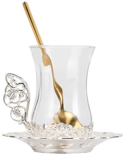 Cabilock 1 Set Vintage Coffee Mug Tea Cup and Spoons Serving Tea Mug Cup with Clear Water Mug hot Milk Cup Turkish Tea Glasses and Saucer Aluminum Alloy Beer Delicate Office