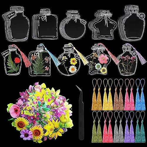 24pcs DIY Transparentes Lesezeichen Blume,Transparentes Lesezeichen,Geburtstagsgeschenk FüR Kinder,24pcs Bunte Quaste Leser Schule Buch Flasche Liefert Handgemachte Lesezeichen