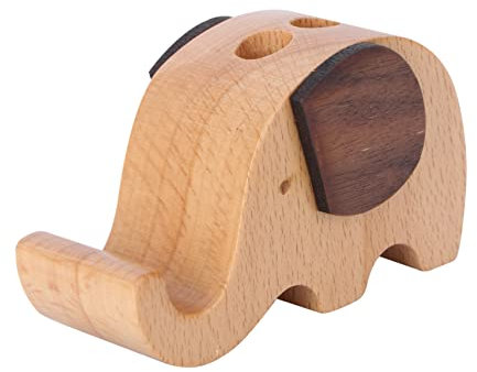 NUOBESTY Multifunctional Wooden Elephant Phone Holder Elephant Pen Storage Pot for Desktop Organiser Phone Stand Pen