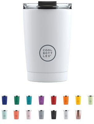 Cool Bottles - Tumbler - Bicchiere Termico in Acciaio Inossidabile - 330 ml - Mono White - Tazza da Caffè - Coperchio Ermetico - Bevande Fredde 10 ore e Calde 5 ore - Finitura Antimacchia