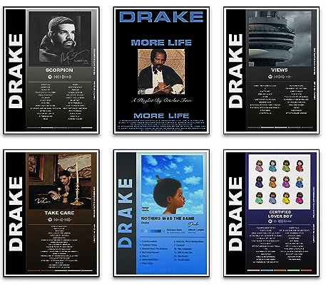 Lyizeba Drake Poster, Musik, Leinwand, Wandkunst, Albumcover, signiertes Poster, Set mit 6 Stück, Teenager-Zimmer-Dekor, ästhetisches Retro, für Schlafzimmer, Dekoration, 20 x 25 cm, ungerahmt