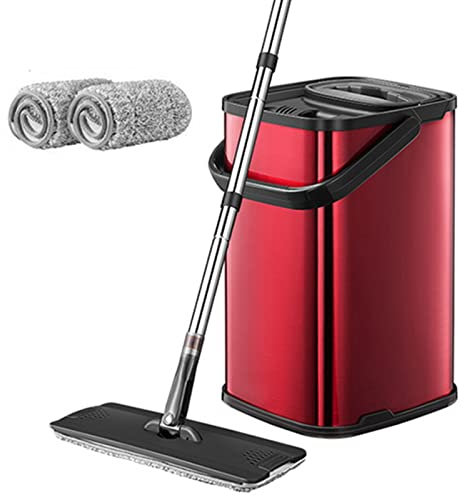 GRFIT Mikrofaser Mopp Edelstahl Flach-Mop-360 Set Mikrofaser Mop Eimer mit 2 Teppiche Sliding Reinigungswerkzeug Bodenreiniger Wischmopp Bodenwischer (Color : Rood)