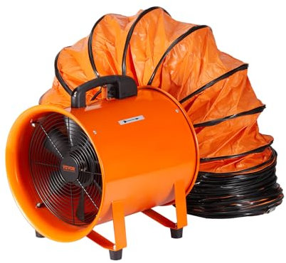 VEVOR Portable Ventilator, 254mm Heavy Duty Cylinder Fan with 5m Duct Hose, 255W Strong Shop Exhaust Blower 1720CFM, Industrial Utility Blower for Sucking Dust, Smoke, Smoke Home/Workplace