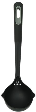 Fackelmann PRO Suppenkelle, Antihaft-Saucenlöffel, Rühren & Servieren, Hitzebeständig 200 Grad, Home & Professional, Large Scooping Eintopf & Soßenlöffel, Links- & Rechtshänder, 34 cm, Schwarz & Grau