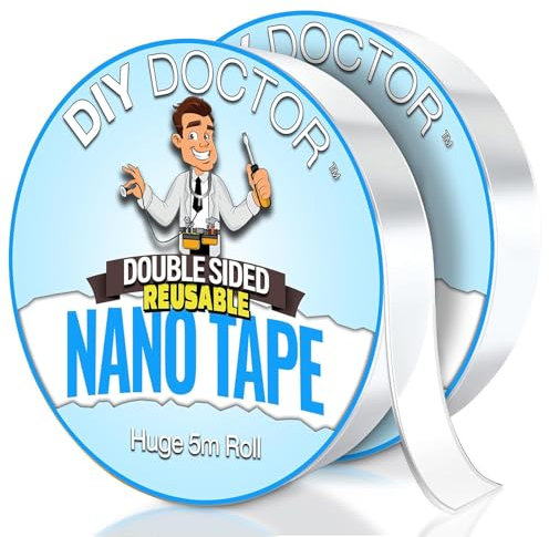 DIY Doctor Multi-Functional Double Sided Nano Tape - Huge 5m x 22mm Roll (2 Pack) - Strong Double Sided Heavy Duty - Traceless Washable Removable Gel Tape