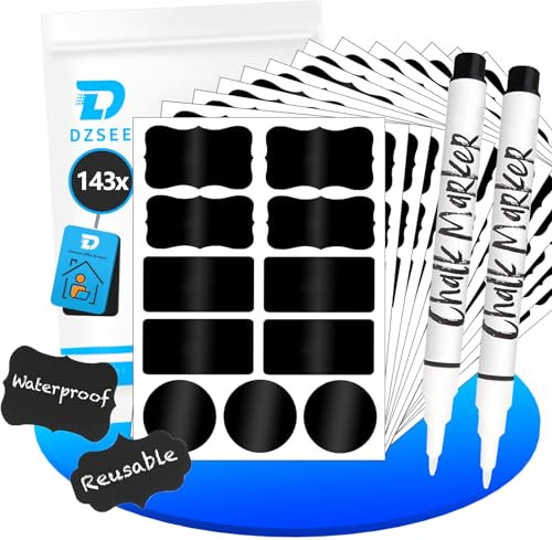 DZSEE Étiquette Bocaux 143pcs, Réutilisable Étiquette Ardoise, Imperméable Étiquettes pour Bocaux, Etiquettes Autocollantes Bocaux | Bouteilles, Tasses, Paniers, Pots à Épices. Patent 008542377-0002
