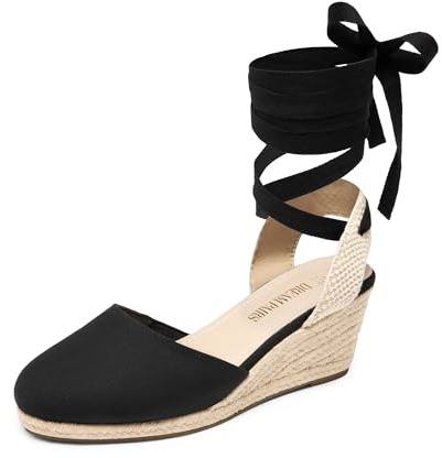 DREAM PAIRS Womens Espadrilles Platform Sandals,Black-Canvas,7