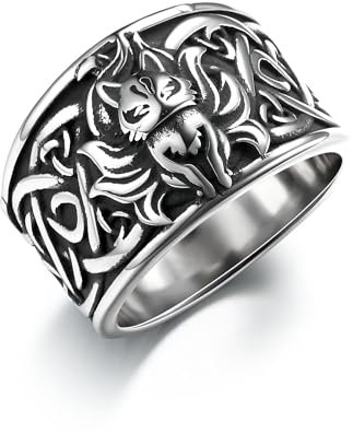 GTHIC Edelstahl-Wikinger-Ring mit keltischem Knoten für Männer und Frauen, Vintage-Stil, neunschwänziger Fuchs, Tierring, Schmuck, Geschenke, Größe 10