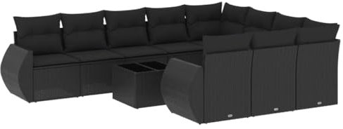 vidaXL Garten Sofagarnitur mit Kissen 11-TLG., Gartenmöbel Gartengarnitur, Sitzgruppe Sitzgarnitur, Lounge Sofa Garnitur Terrasse, Schwarz Poly Rattan