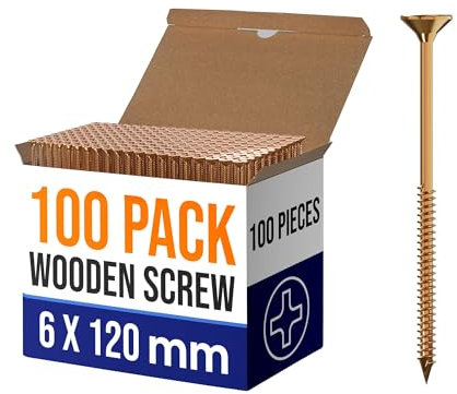 200Pcs Wood Screws 6 x 120mm Multi Purpose Flat Head Single Thread Wood Screws Kit, Self Tapping M3,M3.5,M4 Ideal for Diy,Furniture Fix, and Repairs
