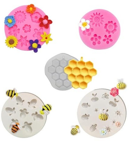 Fondant Formen Silikon, Hummel und Blume Fondantformen, 3D Blumen Silikonform, Blumen Silikonformen Biene Silikonformen für Dekorieren Eines Kuchens