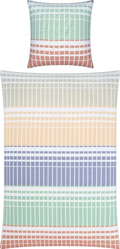 REDBEST Bettwäsche Seersucker beige-lila-Mint Größe 155x220 cm (80x80 cm)