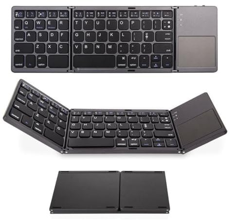 Tiardey Foldable Bluetooth Keyboard with Trackpad, Wireless, Rechargeable, Mini, Compatible with iOS, Android, Mac OS, Windows