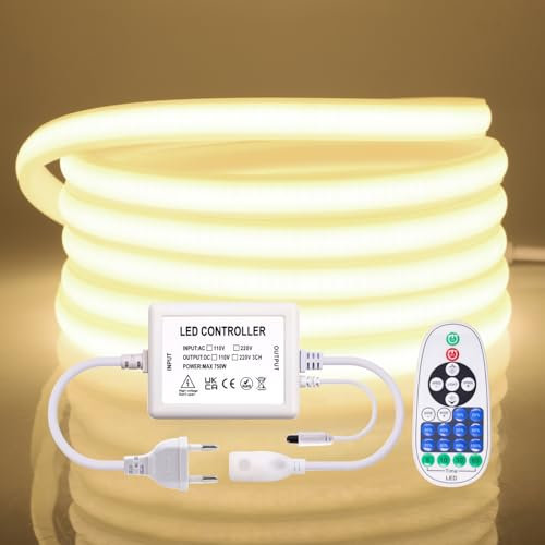 Wisada 220V Néon Ruban à LED 25m,288LEDs/M Neon COB LED Strip Light,23 clés IR Dimmable Rope Lights,750W Flex Waterproof Neon Bande Lumineuse for Indoors Bedroom TV Backlight Cabinets DIY Decor