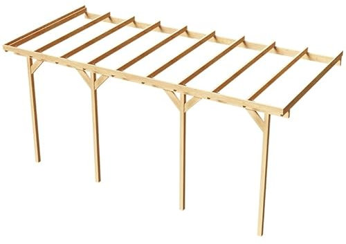 Wood&Play Abri de Garage Mural en Bois - Artisanat de qualité - Auto-Assemblage - Stable et Durable - 300x724cm - Tôle trapézoïdale en Polycarbonate - 3m - Marron