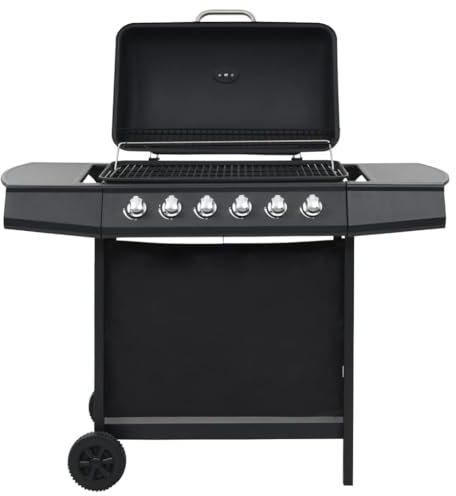 Barbacoa de gas con 6 quemadores de acero negro, para casa y jardín, cocina y comedor (20,07 kg)