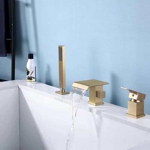 XJTNLB Robinet Baignoire Cascade Or Brossé Mitigeur de Bain 3 Trous Robinet Douche Baignoire Mitigeur Monocommande pour Baignoire