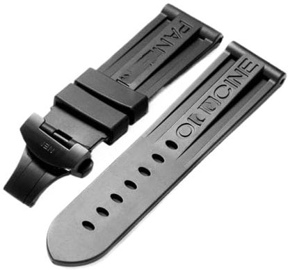24-mm-Gummi-Uhrenarmband passend for Panerai PAM-Armband, schwarzer Silikongürtel, Faltschließe, Faltschließe, mit Logo, Herrenuhr-Zubehör(Color:Black-Black)