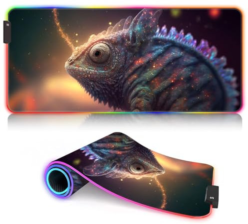 Tastatur und Maus, Geistertier, Chamäleon, ROG-Mauspad, Gaming, LED, erweiterte Schreibtischunterlage (60 x 35 x 0,3 cm), wasserdichte Stoffoberfläche für Büro-Gaming