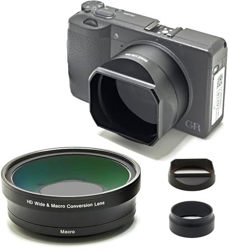 FotoZ 49mm 0.75x Wide Angle & Macro Conversion Lens, HD 2 in 1 Lens with Lens Hood, Lens & Filter Adapter Ring for Richo GR3 & GR3 HDF