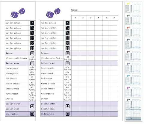 DiceCupFlex Würfelspiel Block Din A6 mit 50 Seiten Würfelblock, Spielblock, Ersatzblock Design (2 Stück Lila)
