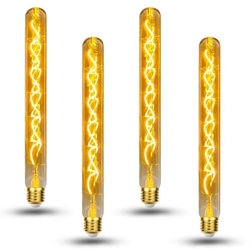 BNITITU Edison LED Vintage Glühbirne, Dimmbar Flötenrohr Glühbirne E27 4W LED Warmweiss, Vintage Edison Dimmbar lampe E27 Ideal für Nostalgie und Retro Beleuchtung - Bernstein - 4 Stück（T30）