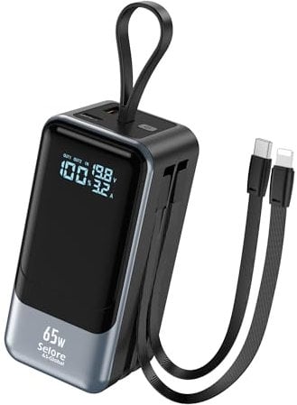 Batterie Externe 65W, Power Bank Charge Rapide Chargeur Portable Powerbank USB C Input & Output avec 4 Ports, Affichage LED, Compatible avec iPhone 16 15 14 13 Samsung Galaxy, MacBook, iPad Pro etc