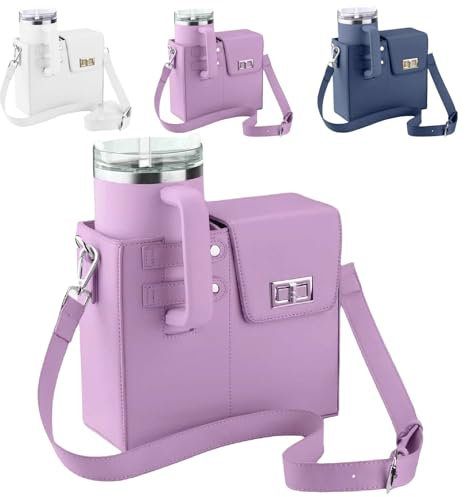 outdoor portable crossbody water cup storage bag With Adjustable Strap, Water Cup Bag compatible for cup bag, crossbody bag with sports water bottle holder for stanley purse for women (Purple)