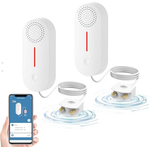 WIOONI Wassermelder, Wasserstandssensor WLAN, 100dB Lauter Wassersensor, Wasseralarm Kompatibel mit Tuya/Smart Life App, Wasserlecksensor Wasserwächter für Küchen Keller Waschbecken Pools und Boden