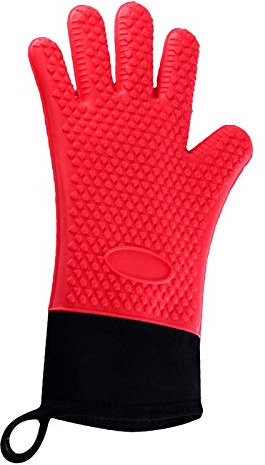Haushaltshandschuhe, Gartenhandschuhe, Arbeitshandschuhe, Premium-Ofen, hitzebeständig, Verbrühungsschutz, dick, mit innerer Baumwollschicht, Unterarmschutz for Mikrowelle, Kochen, Grillen, Kamin (rot