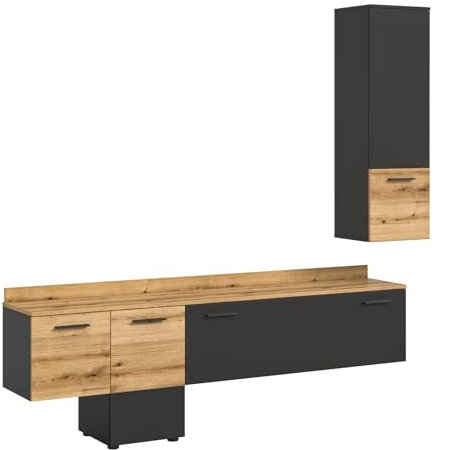 Inn.Furn Wohnwand grau und Eiche Evoke Wohnkombination mit Lowboard 2-teilig mit Soft-Close-Funktion 195 cm Elian