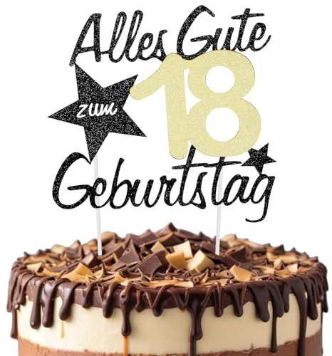 JIEYAO Torten Deko 18 Geburtstag,Glitzer Tortendeko Geburtstag Alles Gute 18 Cake Topper 60th Birthday Kuchendeko 18 Geburstagstorte Deko Gold Schwarz Frauen Männer(18)