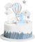 Erismithh 1st Birthday Happy Cake Decoration 12pcs Baby Cake Topper With Silver Glittering Stars Glittering Hot Air Balloons Cake Pick Decorations White Clouds Blue