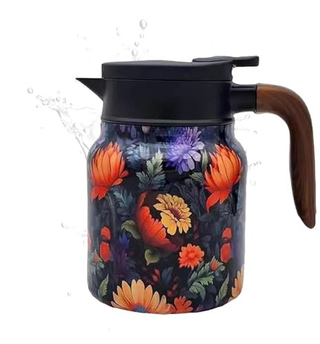 Raidley Tee Thermoskanne Mit Vintage Blumenmuster, 1000 Ml Isolierter Teekessel, Isolierte Vintage Teekanne Mit Integriertem Tee Ei, Blumen Teekanne Aus Edelstahl, Für Zuhause, Wohnung
