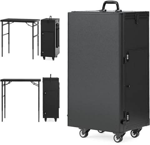 CyyKcc Portable Professional Nail Station, Makeup Manicure Trolley with Detachable Table, Rolling Travel Case for Artist, Black