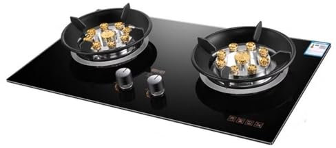 GAROEN Camping-Gaskocher, Gasherd, 2 Brenner, 9 Kammern, 17.742 BTU, doppelseitig, unabhängiger Timer, schwarzes Glas, freistehend (NG)