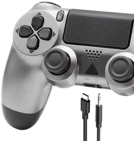 Effdrdfs Manette pour PS4, Manette Sans Fil avec Controller Lumière LED, Batterie Rechargeable 1000mAh, Prise Audio 3,5 mm, 6 Axes et Dual Vibration, Compatible avec/Slim/Pro et PC(grise)