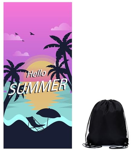 MUNSKT Microfibre Beach Towel, Extra Large Sand-Free Quick Dry Towel for Adults, Lightweight Swim Pool Yoga Towel with Carry Bag, 4 Designs, Palm Tree, Flamingo, Bikini, Colorful Stripes