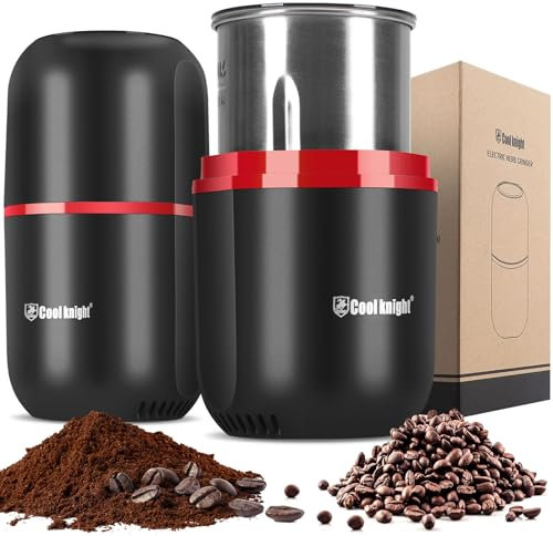 COOL KNIGHT Kaffeemühle Elektrisch, Kaffeemühle mit Kaffeedosierlöffel und 1 Edelstahlbehälter. 100 g Kapazität Gewürzmühle, Grinder für Gewürze, Kaffeebohnen, Nüsse (150B)